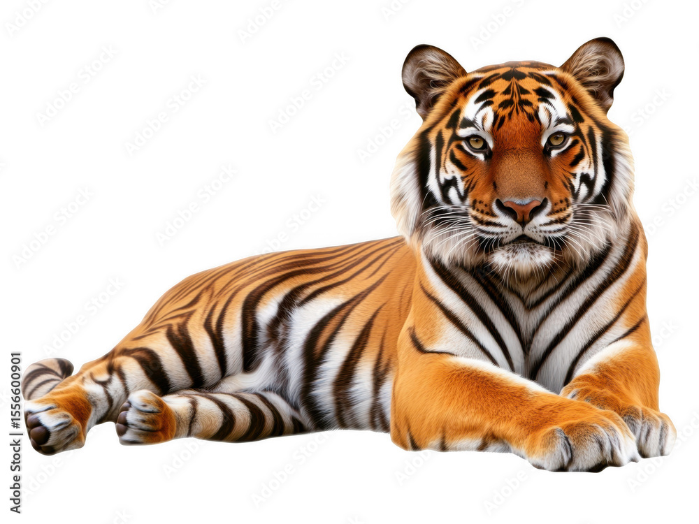 Obraz premium Majestic tiger in a transparent background cutout png for wildlife illustrations and designs