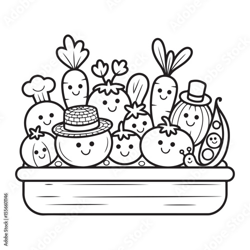 Miniature Fairy Cottage in a Teacup Planter – Bold Line Garden Coloring Page, Black & White Designs, Victor Illustration, Line Art, Miniature Garden Bold & Easy Coloring Book.