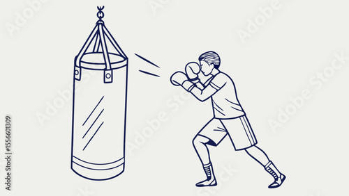 Boxer Training with a Punching Bag.