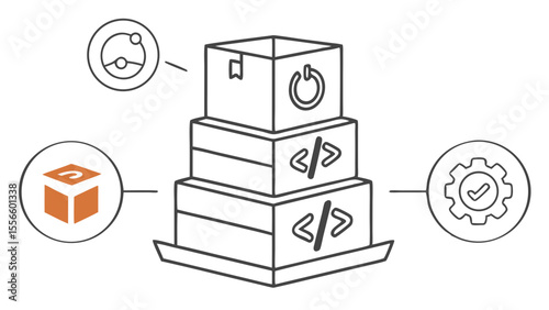 Stacked Boxes Representing Software Development Process.