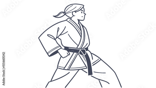 Side View of a Karateka in a Black Belt Uniform.