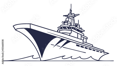Stylized Illustration of a Modern Naval Warship Sailing on Waves.
