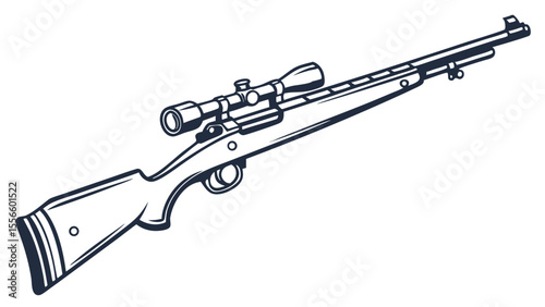 Hunting Rifle with Scope Detailed Line Art Illustration.