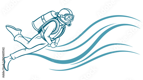 Diving Man in Retro Style Illustration.