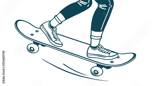Skateboarders Legs and Feet in Action Cruising on Skateboard.