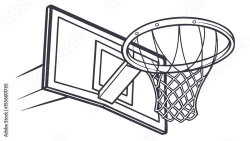 Line art illustration of a basketball hoop and backboard.