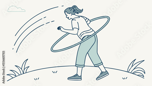Woman exercising with a hula hoop outdoors illustration.