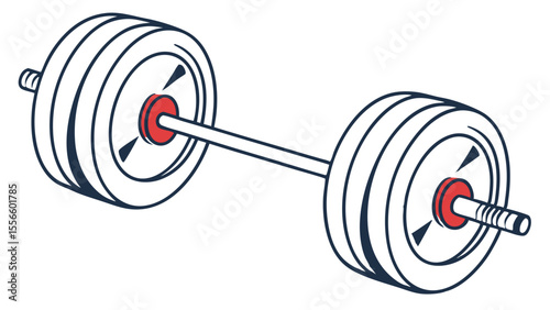 Stylized Barbell Illustration with Weights and Red Collars.