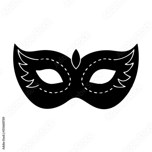 Black Solid Carnival Mask Icon, Festive Costume, Masquerade Symbol

