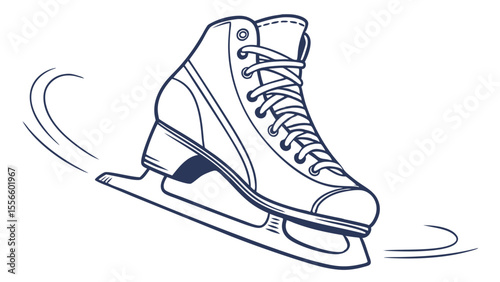 Classic Ice Skate in Motion Line Art Illustration.