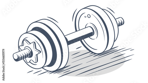 Stylized Dumbbell Illustration with Weights and StarShaped Fastener.