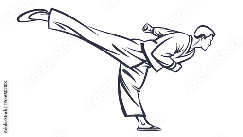 Karate practitioner performing a side kick in outlined style.