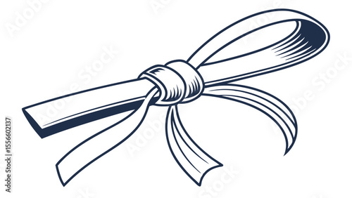 Tied Martial Arts Belt Judo or Karate Obi Knot Illustration.