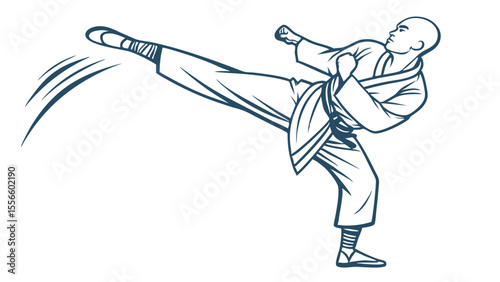 Martial Arts Fighter Performing High Kick.