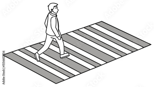 Pedestrian Walking Across a Crosswalk Illustration.