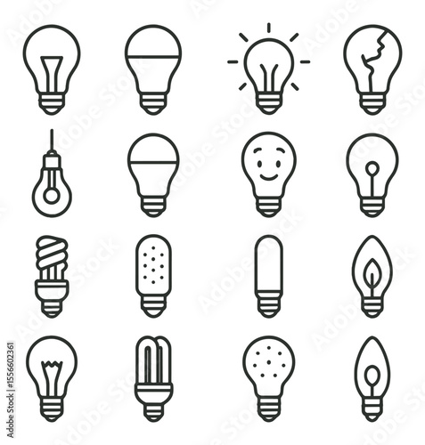 Light bulb icons set – outline, energy and illumination symbol collection