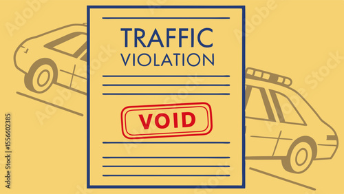 Void Traffic Violation Document with Car and Police Car.