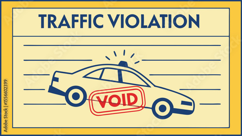 Traffic Violation Document with Void Stamp and Car Illustration.
