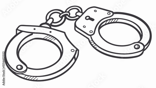Black and White Handcuffs Illustration Depicting Law Enforcement Restraint.