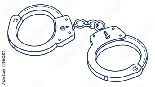 Handcuffs Illustration Metal Restraints with Chain Links and Keyholes.