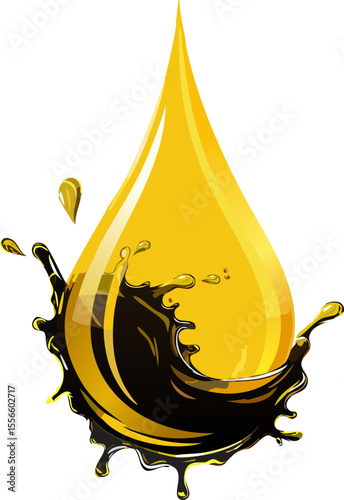 A dynamic depiction of a golden oil drop with a surrounding splash, symbolizing energy and industrial resources