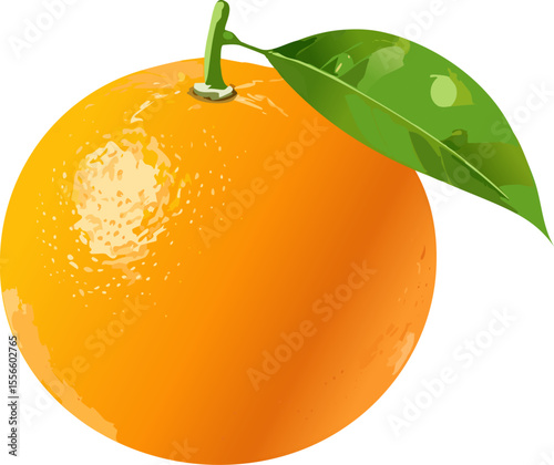 A vibrant orange fruit with a fresh green leaf, showcasing its natural beauty and appeal.
