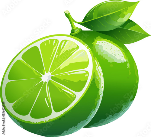 Fresh and juicy limes against a bright backdrop, one cut open revealing the vibrant citrus interior