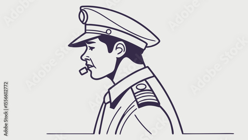 Line art illustration of a ship captain with a pipe.