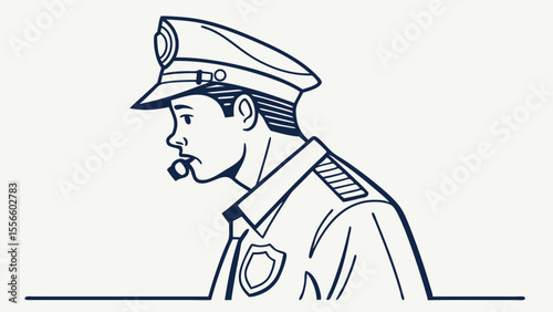 Profile View of a Police Officer with Whistle.