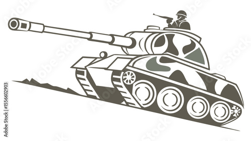 Stylized Illustration of a Military Tank with Soldier and Gun.