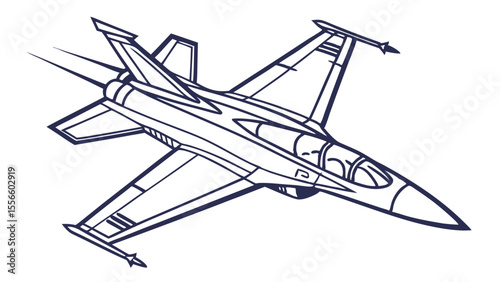 Outlined Fighter Jet Illustration with Detailed Wing and Cockpit Design.