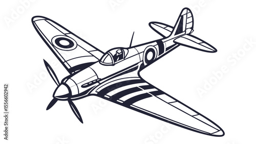 Vintage World War II Fighter Plane Illustration.