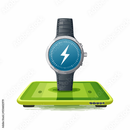 A smartwatch charging on a pad
