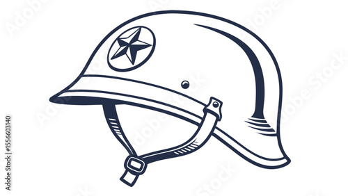 Vintage Military Helmet with Star Insignia Illustration.