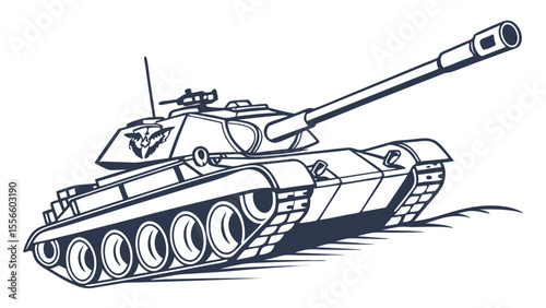 Detailed Vector Illustration of a Military Tank with Long Barrel.