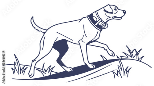 Stylized Dog Walking on a Hill with Grass Illustration.