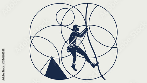 Climber Ascending Abstract Mountainous Terrain.