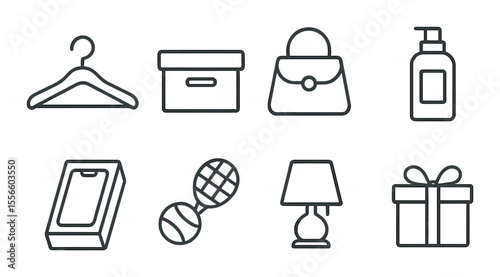 E-commerce product icons set – outline, shopping and retail elements