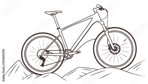 Outlined Mountain Bike on Rocky Terrain Illustration.