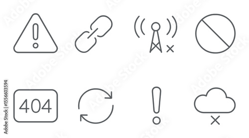 Error and warning icons set – outline, alert and notification symbols for apps