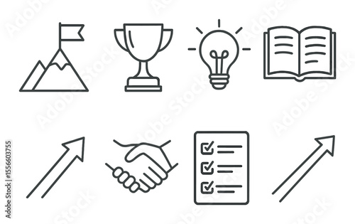 Personal growth linear icons set – simple, self-improvement and development symbols