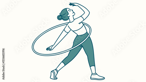 Woman Exercising with Hula Hoop in Active Pose.