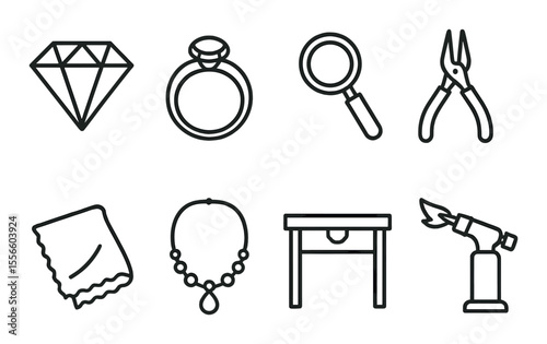 Jeweler's tools icons set – outline, simple design for crafting and tool enthusiasts
