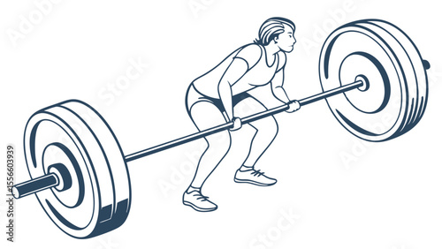 Woman Weightlifter Performing Barbell Exercise.