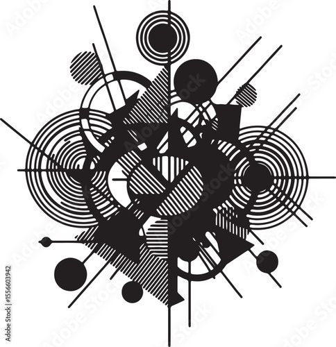 Triangular and circular silhouette art with grunge-inspired design