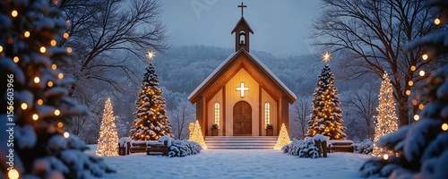 Conceptual design of a winter chapel scene symbolizing peace and celebration