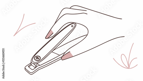 Hand Using Nail Clippers for Manicure Illustration.