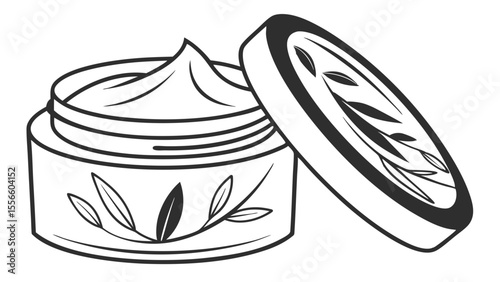 Herbal Face Cream in Open Jar with Lid Atop.