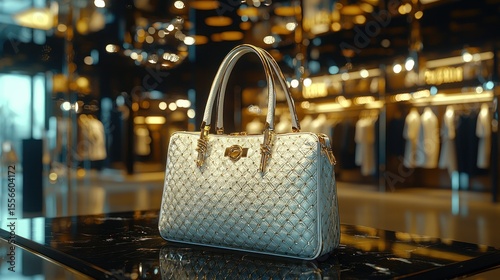 Luxurious white handbag on display