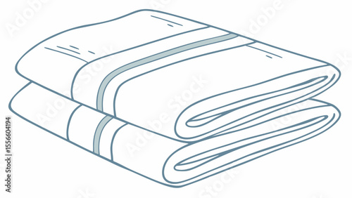Stack of Two Folded White Towels with Blue Stripes.